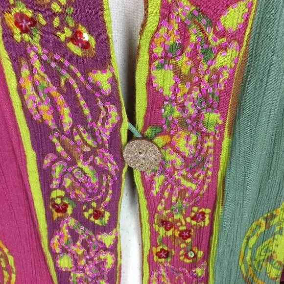 Soft Surroundings One Button Jacket 2X Womans Plus Pink Green Batik Print Rayon - Picture 5 of 15